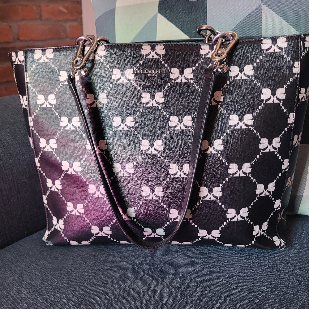 Karl Lagarfeld Black and White Large Tote Bag